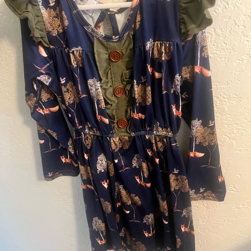 Navy and Green Floral Kids Dress